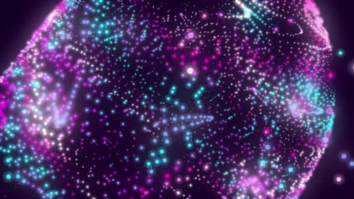 Abstract looping colorful energy waves from particles