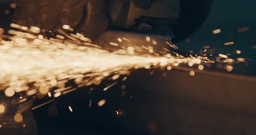 Worker Using Industrial Grinder Metalwork Industry