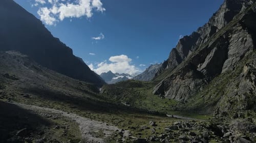 Aerial Drone footage of a beautiful valley in the mountains.