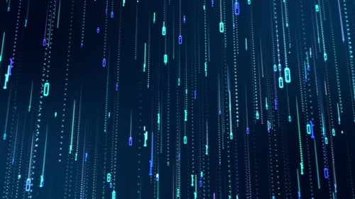 Animación 3D HD. Código matricial que cae, código digital de computadora, fondo de lluvia