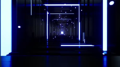 Tunnel Through Technology Cyberspace With Neon Glow