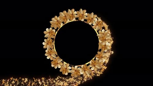 Marco de fotos dorado de estilo vintage Animación decorativa de marco dorado floral con purpurina
dorada