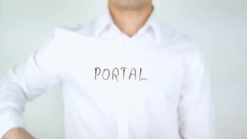 Portal, Man Writing on Glass