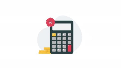 Animated Calculator with Percentage Icon and Financial Growth Arrow