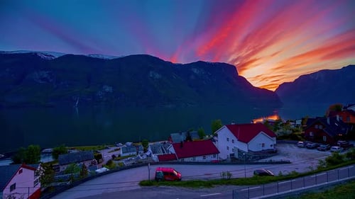 Incredible day to night time-lapse of a nature landscape. Mountains and lakes
