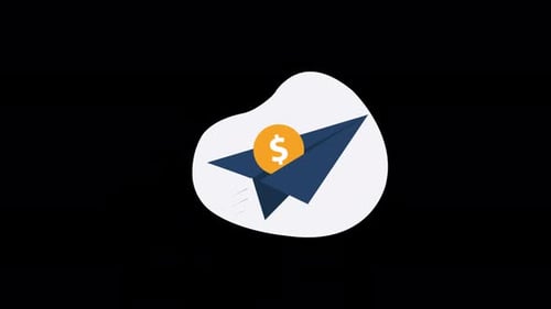 Flat Design Paper Airplane Money Transfer Animation