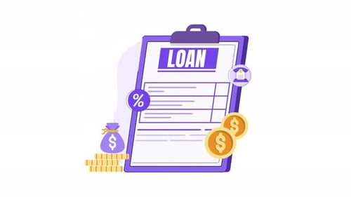 Flat Design Animation of a Loan Document on Clipboard with Money