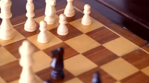 Yuriy Chess pieces. Chess board from hard strategy logic game.