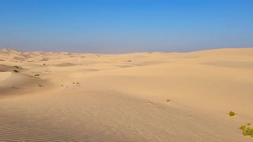 Textured Sand Dunes in the Desert in Abu Dhabi in the Morning Panning From Right to Left