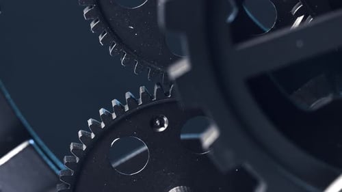 Rotating Dark Metal Gears Closeup