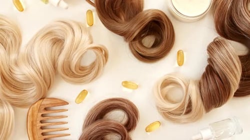 Hair Care Products with Blonde and Brunette Hair Samples