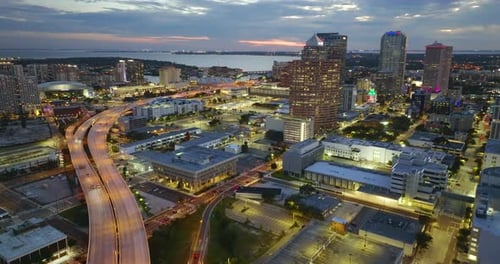 Elevated Freeway in American City of Tampa Florida with Fast Moving Cars USA Transportation