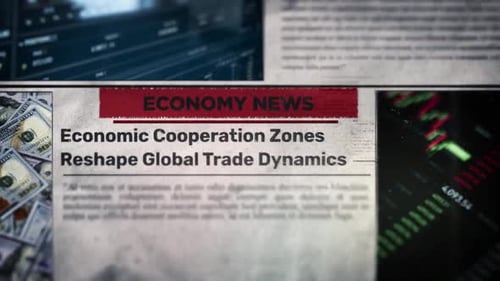 Economy News Headlines with Financial Charts and Money Animation