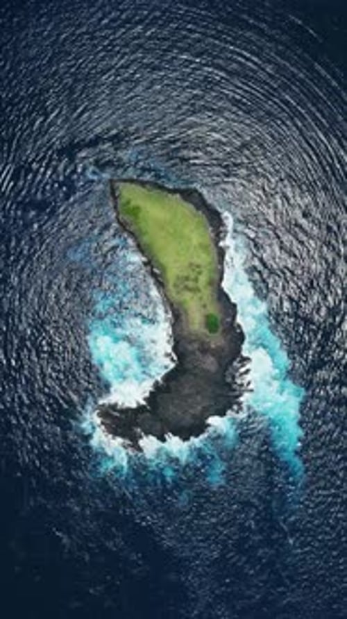 Scenic Rocky Island in Ocean Top View Aerial View