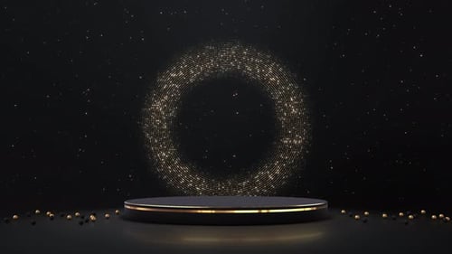 Luxury Golden Podium Glitter Ring Background Stage Sparkling Circular Light Dark Backdrop Award