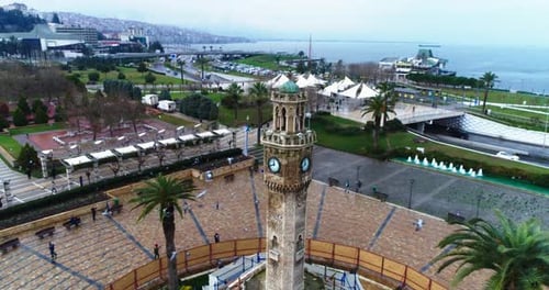 aerial video shooting of izmir clock tower.