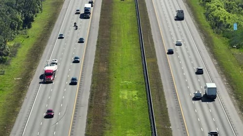 Aerial View of American Freeway with Many Driving Cars During Rush Hour in Sarasota County Florida