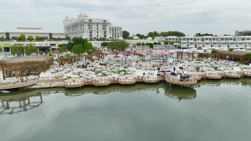 Aerial View Glide Ride Flyboarding and Jet Skiing Symphony