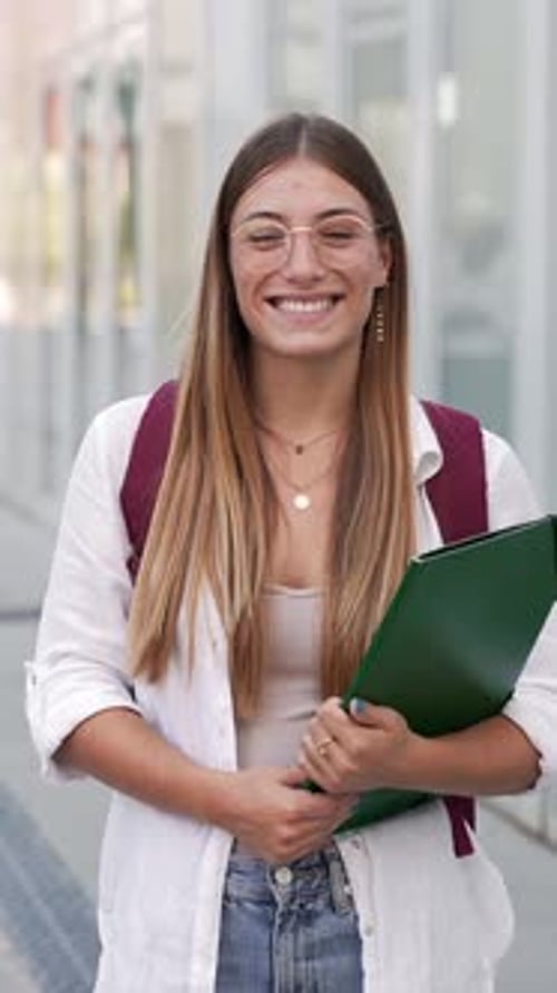Portrait of College Student Girl Smiling Ready for Classes at the University Campus