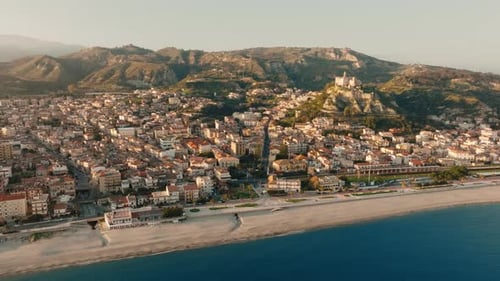 Medieval Castle and Touristic Town of Roccella Ionica at a Relaxing Sunset