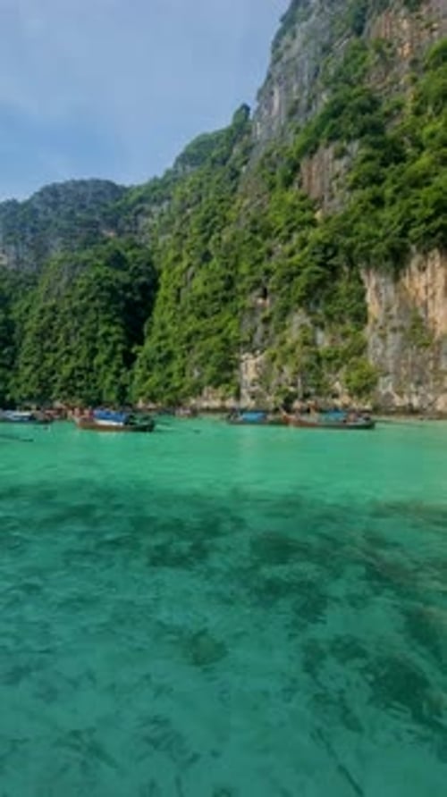 Longtail Boats at Pileh Lagoon Koh Phi Phi Maya Bay Thailand the Turquoise Colored Ocean