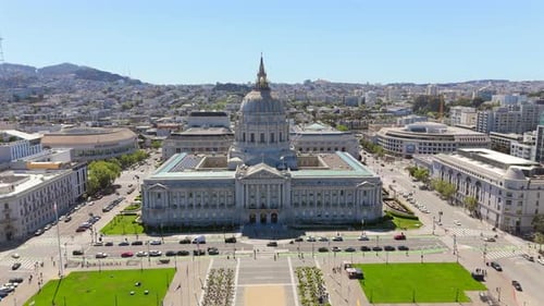Aerial Views Of The Iconic San Francisco City Hall And Its Surroundings During Daylight Hours