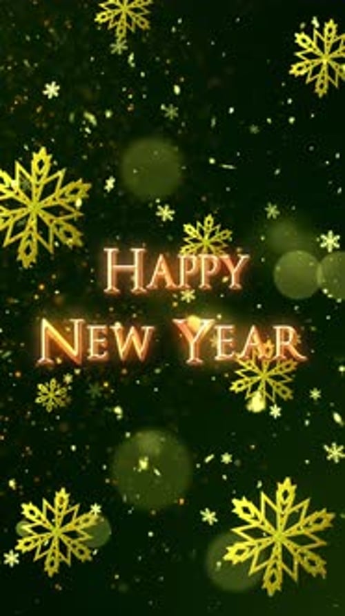 Sparkling Golden Snowflakes Happy New Year Title