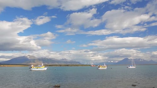 Fishing boats in the harbour in Puerto Natales, Chile