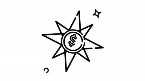 Animated Made in uk a compass line art with a dollar sign in the center.