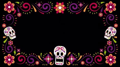 Decorative border with intricate floral designs and sugar skulls