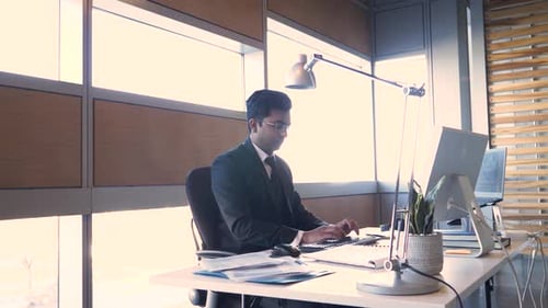 Businessman Working At Computer At Office Desk