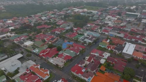 High Angle View of Buildings and Streets in Urban Borough on Rainy Day