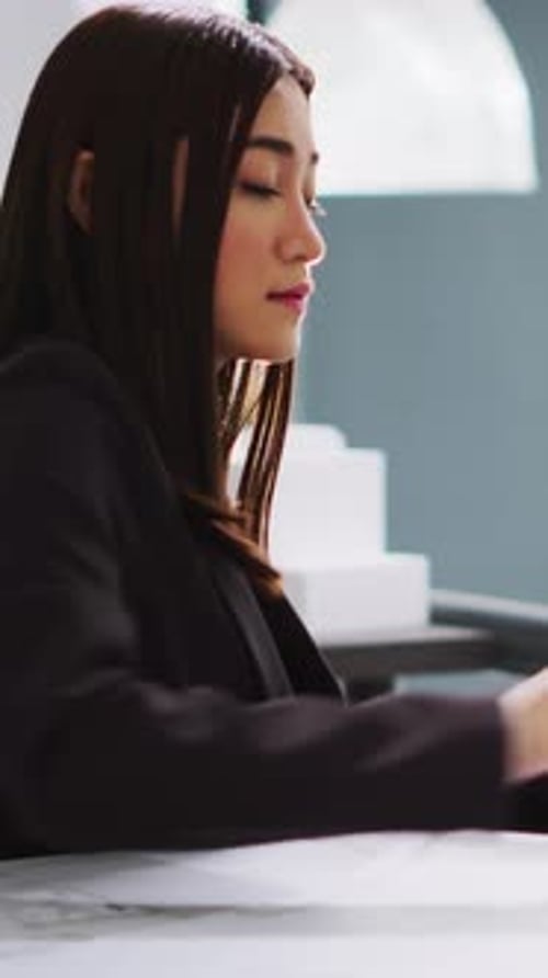 Vertical Video Engineer Asking Contractor for Help with Sketch Draft Elements