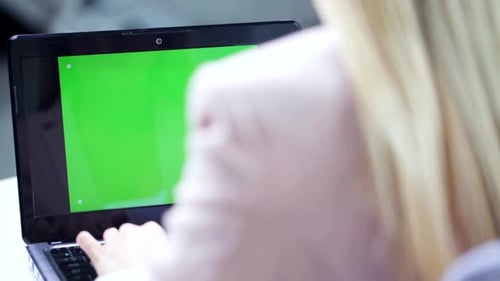 Business, People and Technology Concept - Businesswoman with Laptop Computer Typing At