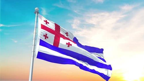 Realistic Waving Flag of Ajara Against a Bright Sky
