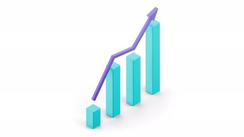 Graphique à barres 3D animé montrant une tendance de croissance positive et un succès