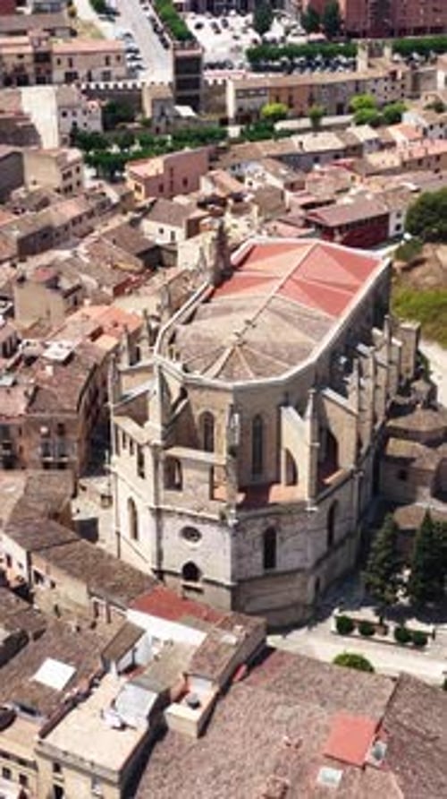 Aerial View of Montblanc Medieval Town and Gothic Church