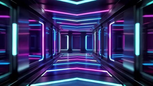 Futuristischer Science-Fiction-Korridor mit Neonlichtern