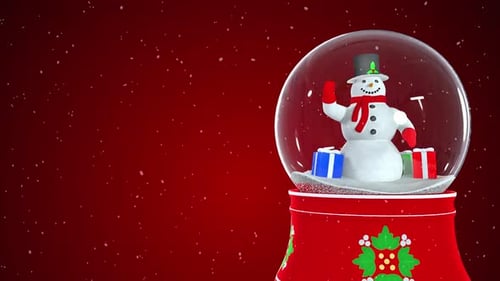 Festive Snow Globe Animation with Waving Snowman