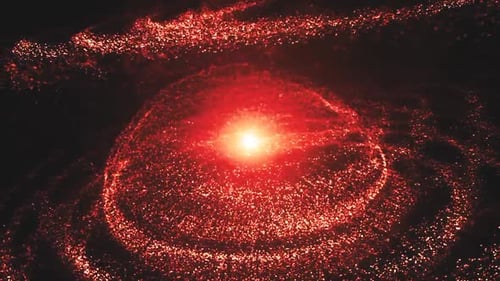 Red Sparkling Particles Swirling Background