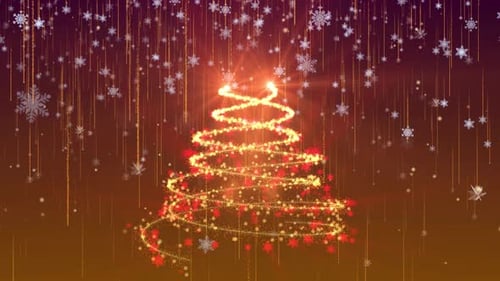 Glowing Christmas Tree Particle Animation with Falling Snowflakes