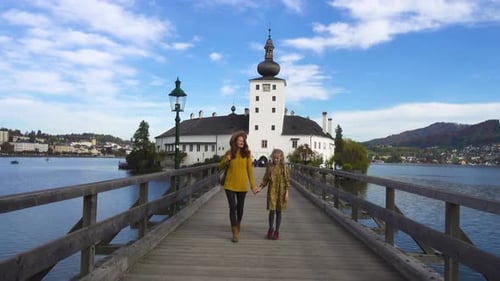Mother And Daughter Walking To The Castle Schloss Ort 3
