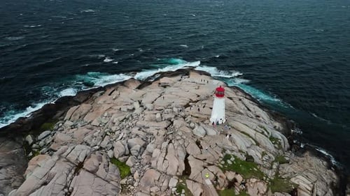 Cinematic Drone View Of Peggys Cove Lighthouse During A Storm