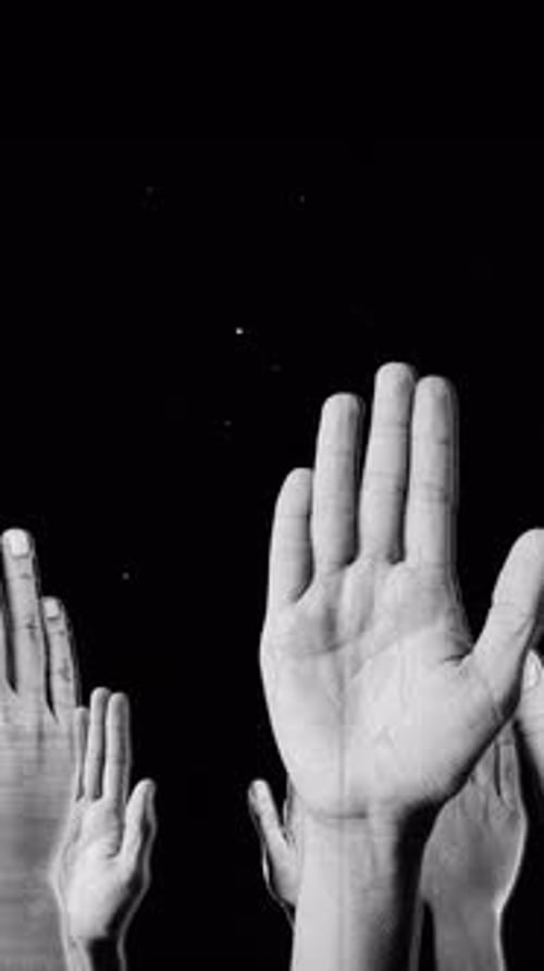 Spinning Halftone Open Palm Hands Portrait Background Loop