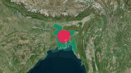Animated Satellite World Map Zoom to Bangladesh Flag Reveal