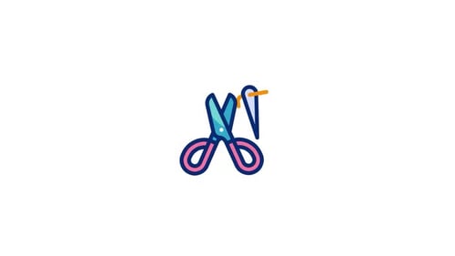 Animated Flat Design Sewing Scissors and Needle Icon