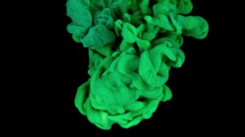 Acrylic Cloud Isolated Green Paint Forms a Whimsical Mist on Black Background in Slow Motion