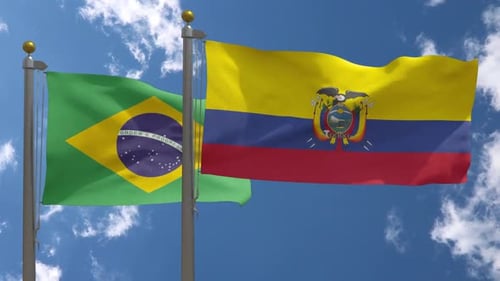 Waving Flags of Brazil and Ecuador on a Sunny Day