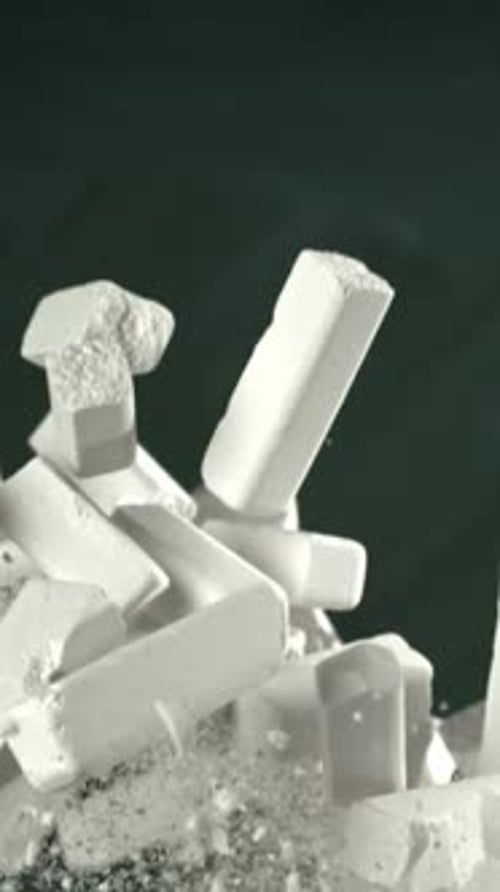 School Chalk Flies Against the Background of the Blackboard Filmed on a Highspeed Camera at 1000 Fps