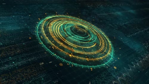 Futuristic HUD Design: Dark Cyberspace Background with Digital Circles, Motion, and Tech Elements